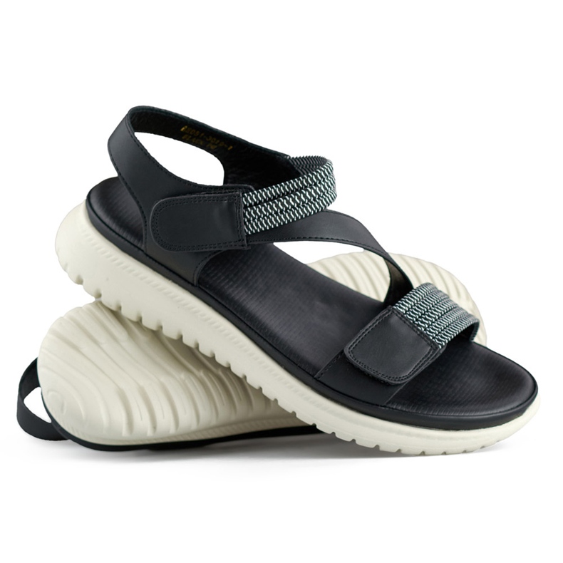 Comodi sandali neri da donna con fascia elastica e chiusura in velcro nero 1