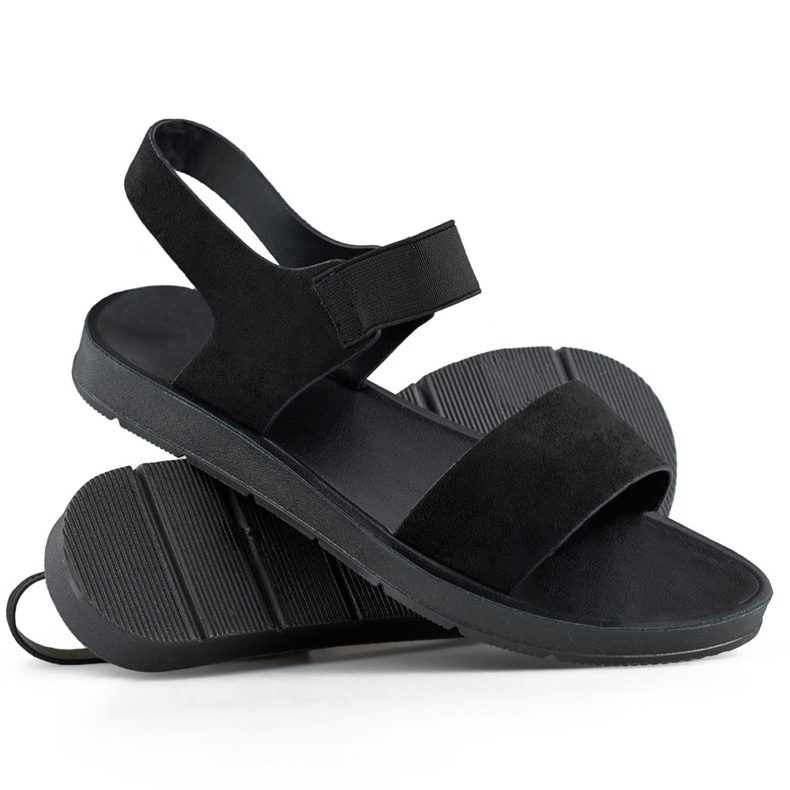 Sandali in camoscio nero con fascia elastica e suola piatta 1