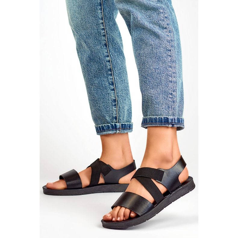 Sandali elastici neri con tomaia aderente e fascia elastica nero 1