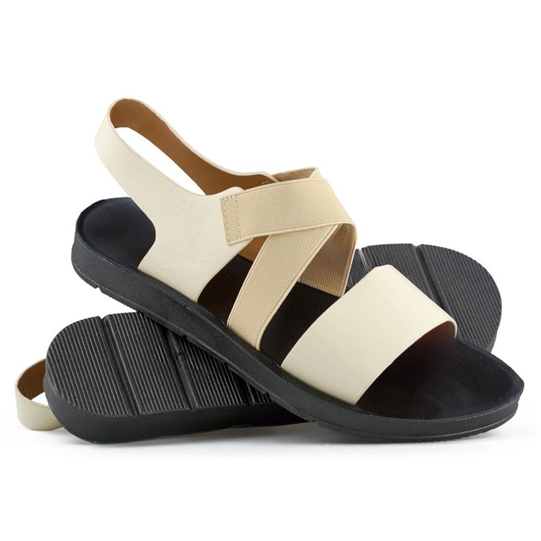 Sandali elastici beige con tomaia aderente e fascia elastica 1