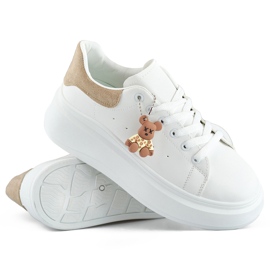 Scarpe sportive bianche con suola spessa e un orsacchiotto beige bianco 1