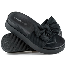 Pantofole da donna nere con fiocco su suola spessa nero 1