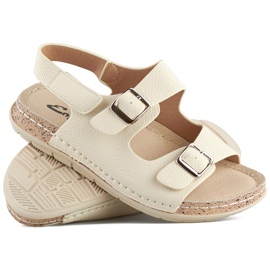 Comodi sandali da donna beige con chiusura in velcro 1