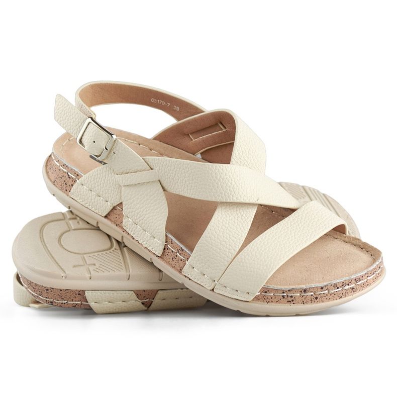 Sandali da donna beige con sottopiede in pelle 1