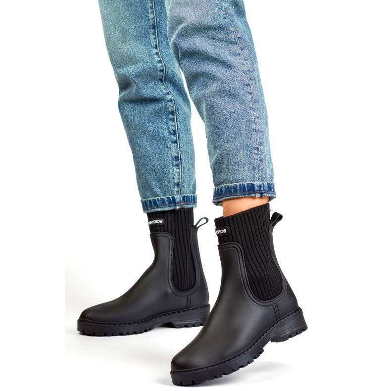 Stivali Wellington da donna neri con tomaia a calzino elastico nero 2
