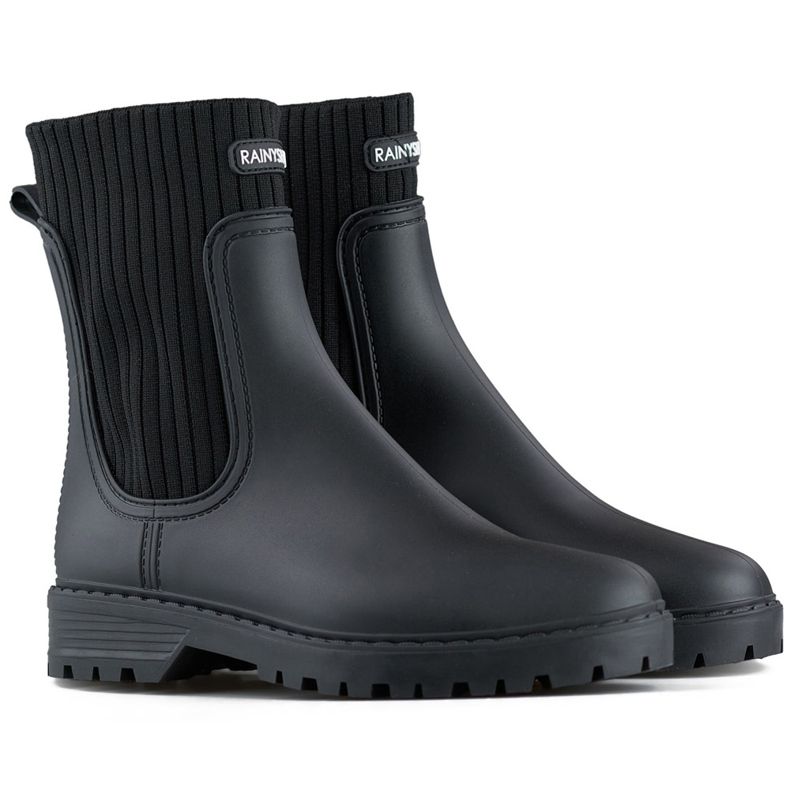 Stivali Wellington da donna neri con tomaia a calzino elastico nero 1