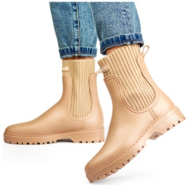 Stivali Wellington da donna beige con tomaia a calzino elastico 2
