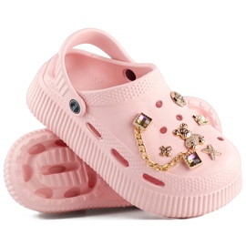 Infradito rosa con suola spessa e decorazioni 1