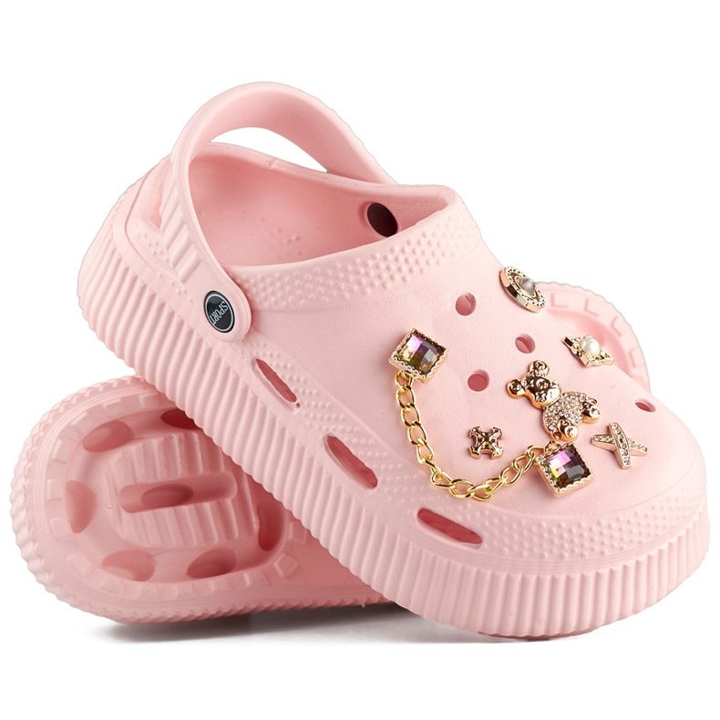 Infradito rosa con suola spessa e decorazioni 1