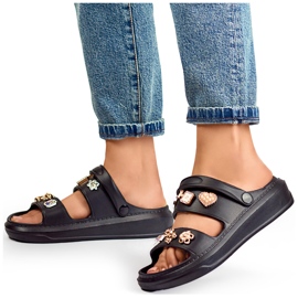 Sandali infradito da donna in gomma leggera nera con elementi decorativi nero 2