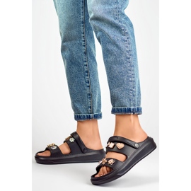 Sandali infradito da donna in gomma leggera nera con elementi decorativi nero 1