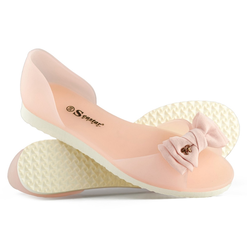 Ballerine aperte rosa chiaro con fiocco 1