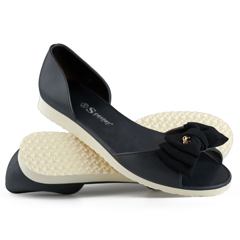 Ballerine aperte nere chiare con fiocco nero 1