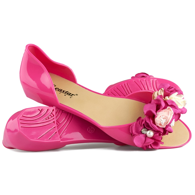 Ballerine aperte in gomma rosa con fiori 1