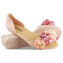 Ballerine aperte da donna beige con fiori 1