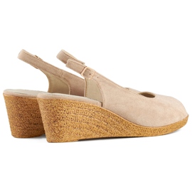 Sandali con zeppa beige, sandali comodi con tacco alto 1