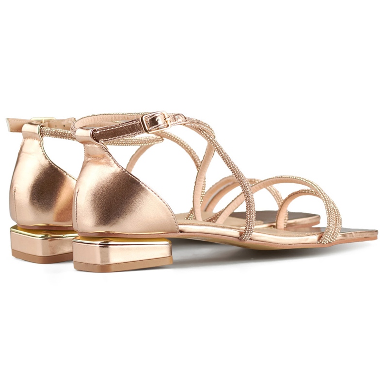 Eleganti sandali da donna con tacco basso e zirconi rosa 1