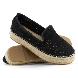 Espadrillas nere da donna traforate con suola spessa in pelle scamosciata nero 1