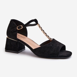 Vinceza Sandali da Donna con Tacco Grosso e Cinturino Decorativo, Eco Camoscio, Obivena Nero 1