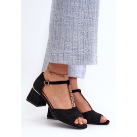 Vinceza Sandali da Donna con Tacco Grosso e Cinturino Decorativo, Eco Camoscio, Obivena Nero 2