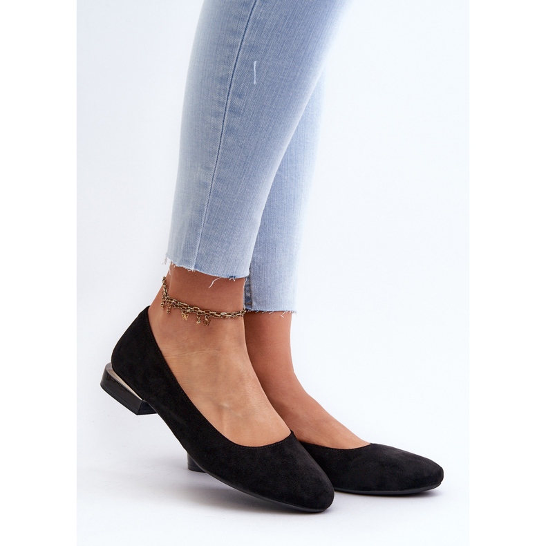 Ballerine da donna in ecopelle scamosciata con tacco basso, nere Sergio Leone PB202 nero 2