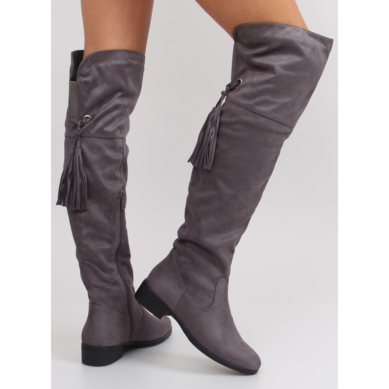 Stivali da moschettiere con frange grigie grigio 1