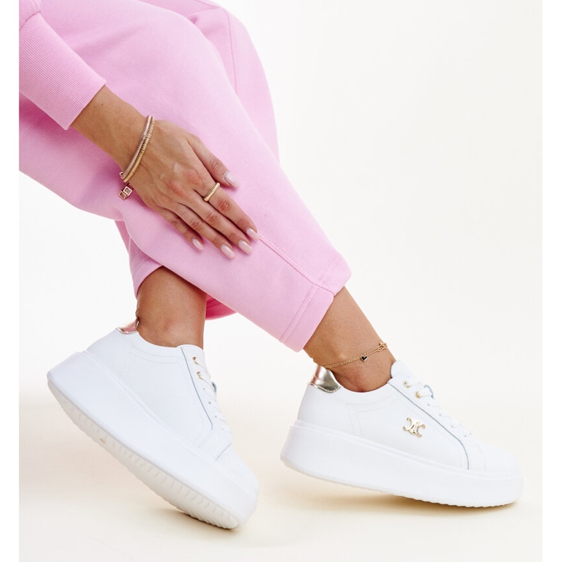 Sneakers di pelle bianca con suola alta, Melita 1