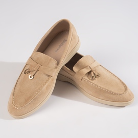 Mocassini da donna in camoscio beige 1