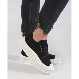 Sneakers platform da donna stringate, nere nero 2