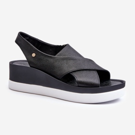 Zazoo 40256 Sandali con zeppa in pelle, neri nero 2