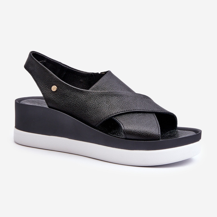 Zazoo 40256 Sandali con zeppa in pelle, neri nero 2