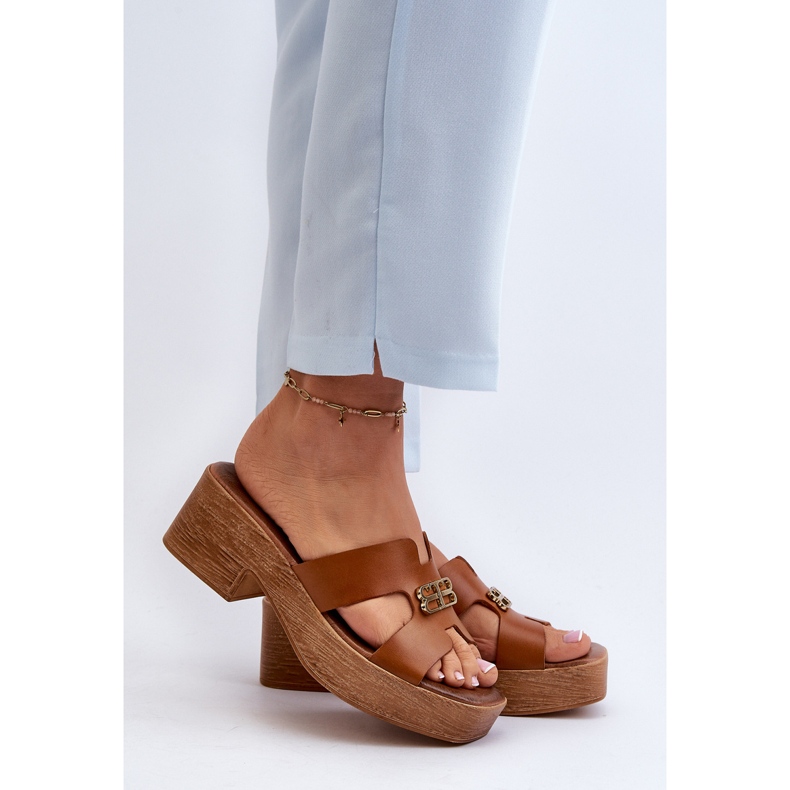 Zazoo 40412 Infradito da Donna Eleganti in Pelle con Decorazione Oro, Marrone 2