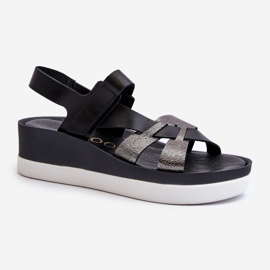 Zazoo 40397 Sandali in pelle da donna con plateau, neri nero 1