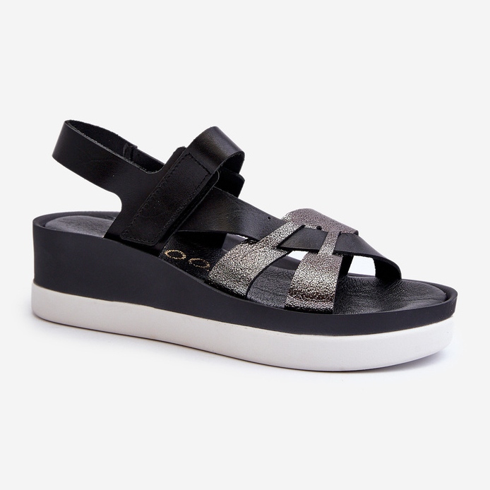 Zazoo 40397 Sandali in pelle da donna con plateau, neri nero 1