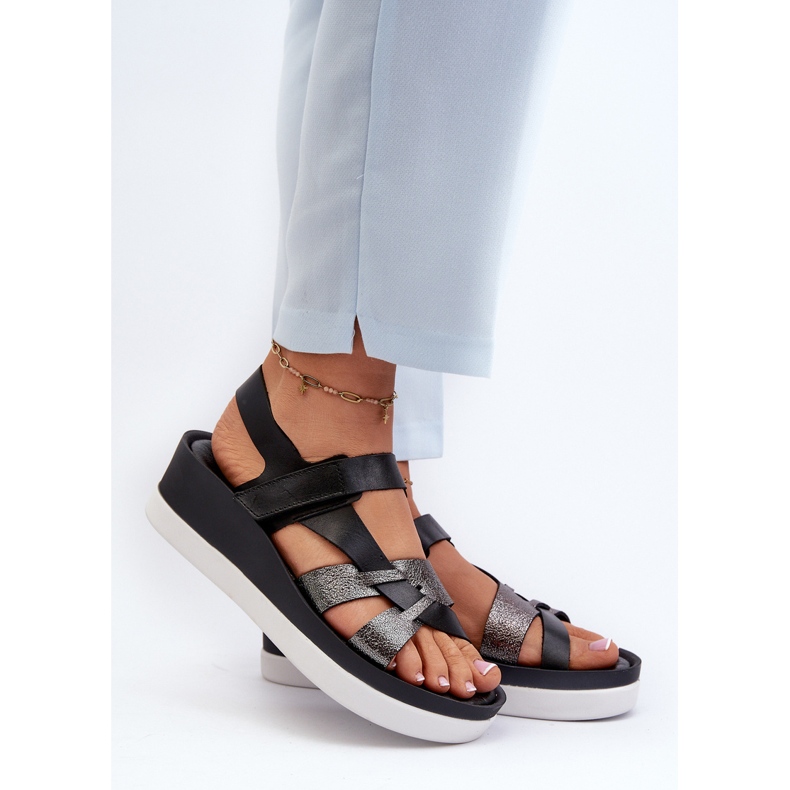 Zazoo 40397 Sandali in pelle da donna con plateau, neri nero 2