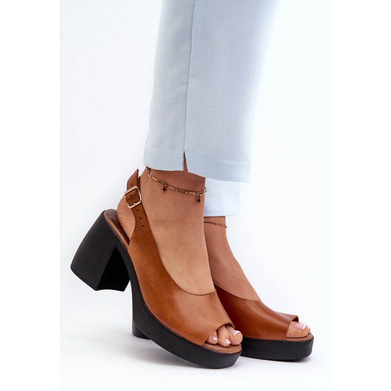 Zazoo 40376 Sandali in pelle marrone con tacchi alti enormi 2
