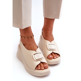 Sandali Con Zeppa Da Donna In Pelle Con Decoro, Salvania Beige 2