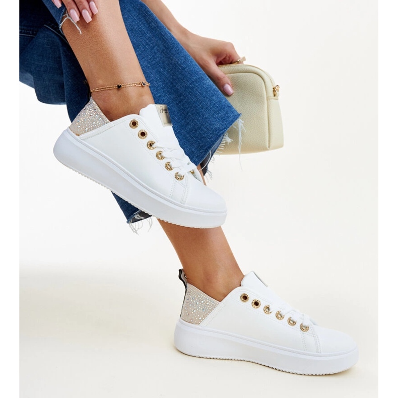 Sneakers bianche e beige con zirconi Antonietta bianco 1