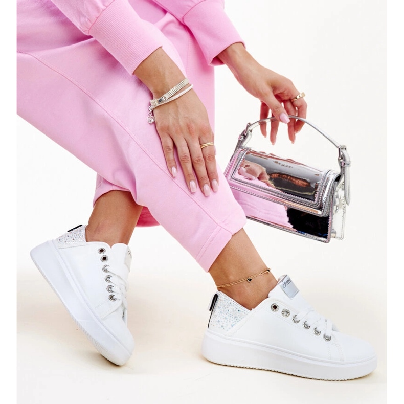 Sneakers bianche e argento con zirconi Antonietta bianca 1