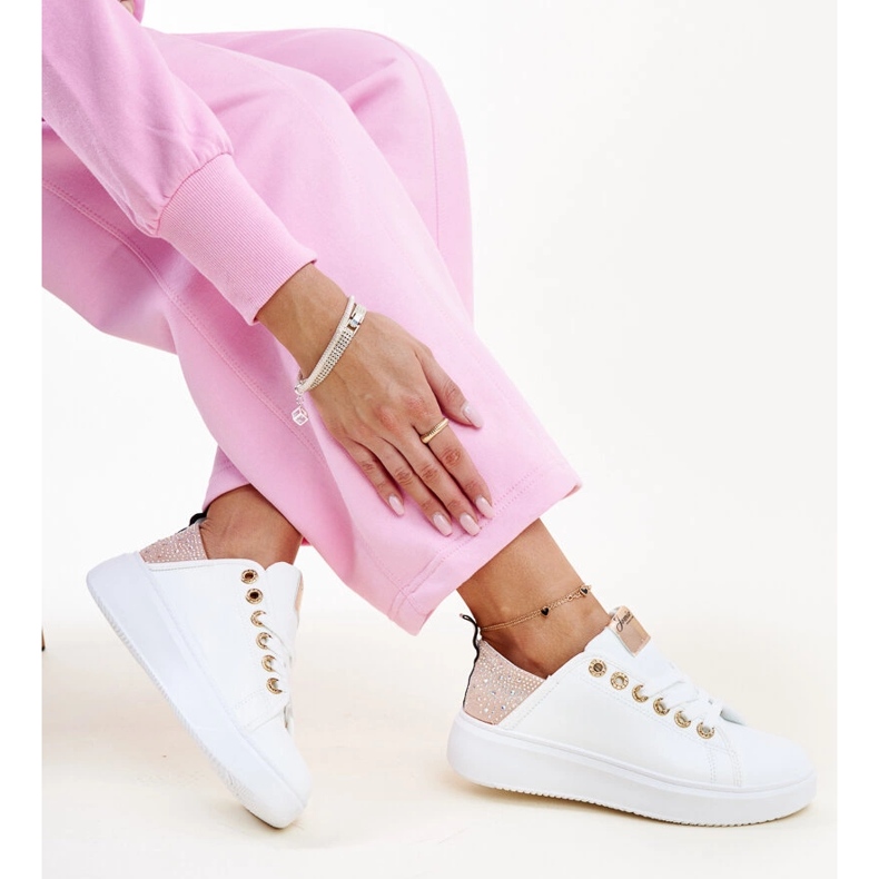 Sneakers Antonietta bianche e rosa con strass bianca 1