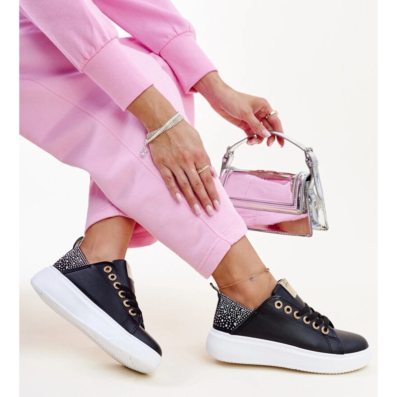 Sneakers Antonietta nere con strass nero 1