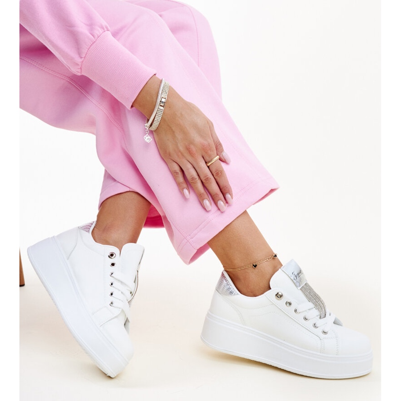 Sneakers bianche e argento con strass Maurizia bianco 1