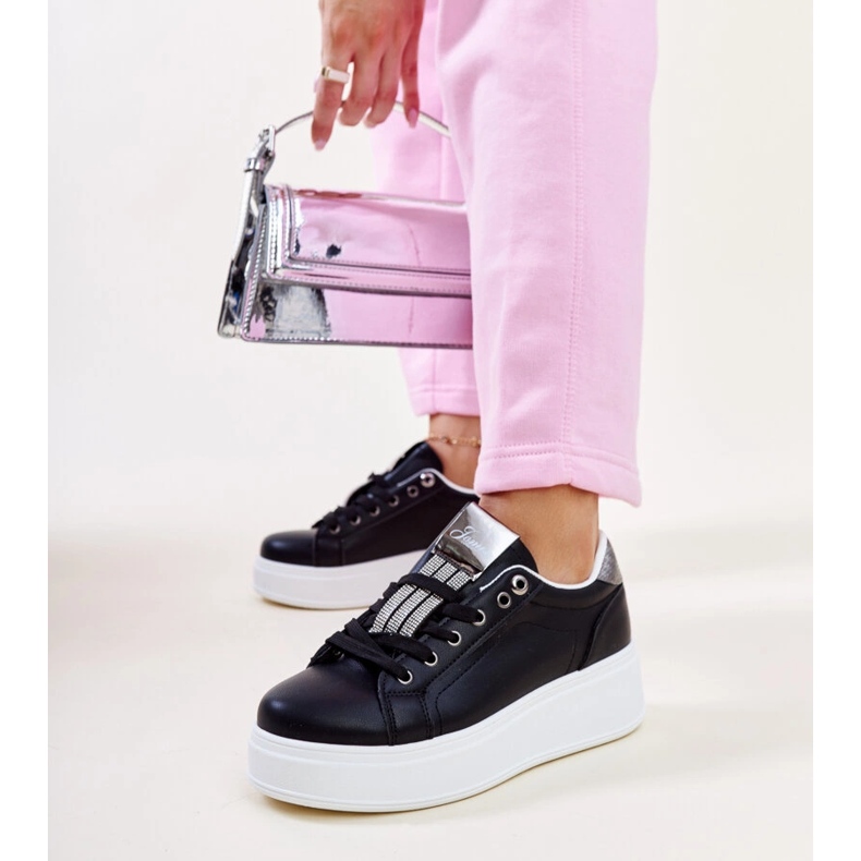 Sneakers nere e argento con strass Maurizia nero 1