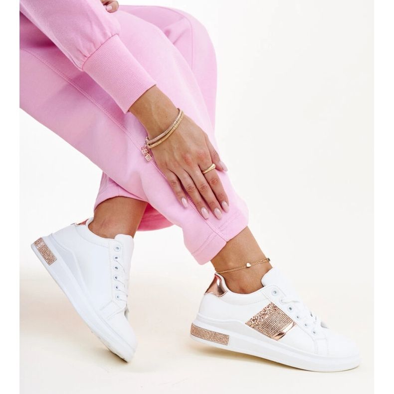 Sneakers Giulia bianche e rosa con strass bianco 1