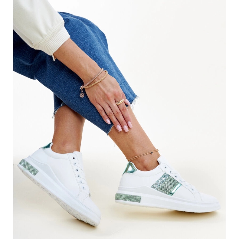 Sneakers Giulia bianche e verdi con strass bianca 1