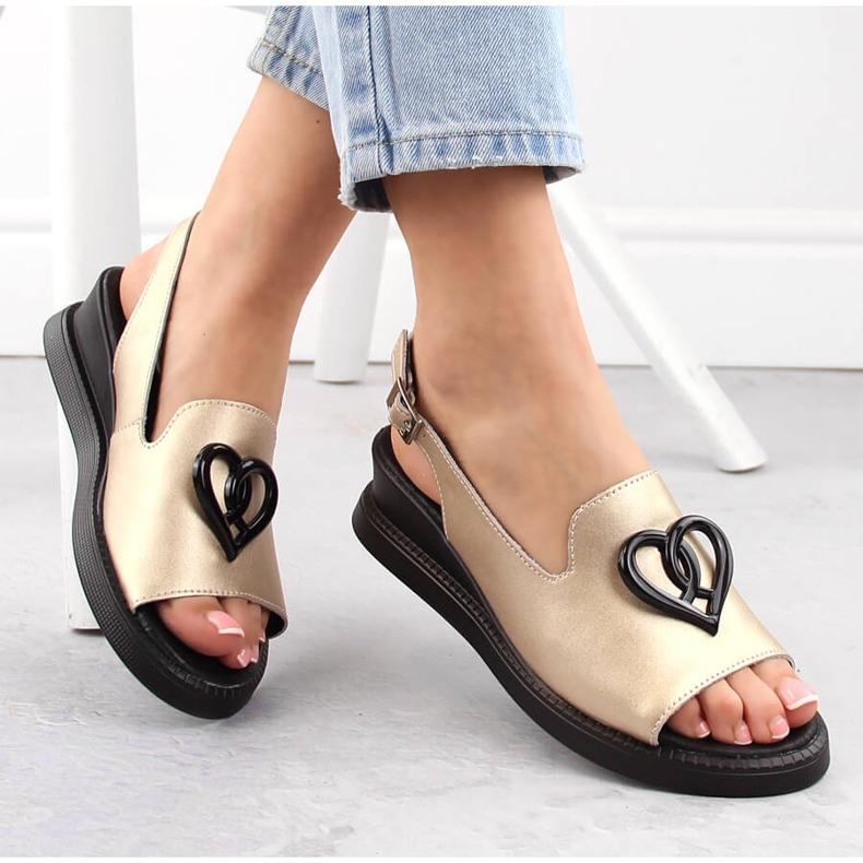 Sandali con zeppa da donna in pelle, oro Filippo DS6069 d'oro 1