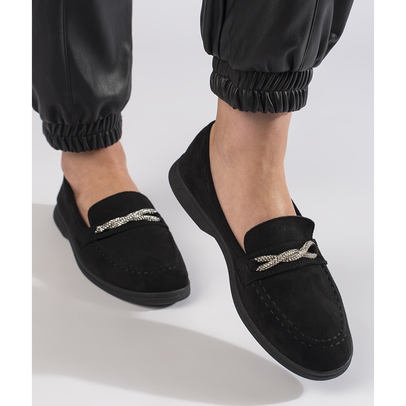 Mocassini da donna in camoscio nero 1