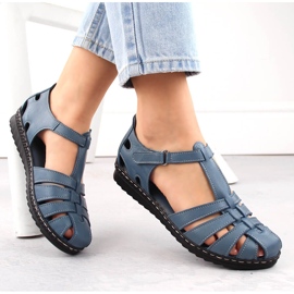 Sandali da donna in pelle interamente traforata, blu, T.Sokolski A88 1