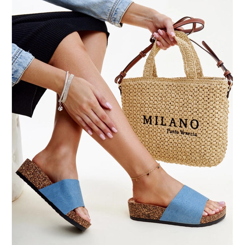Infradito Naifene con zeppa in sughero blu 1