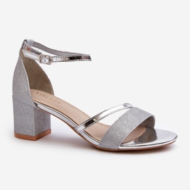 Vinceza Sandali con tacco basso glitter da donna Argento Ploemis 2